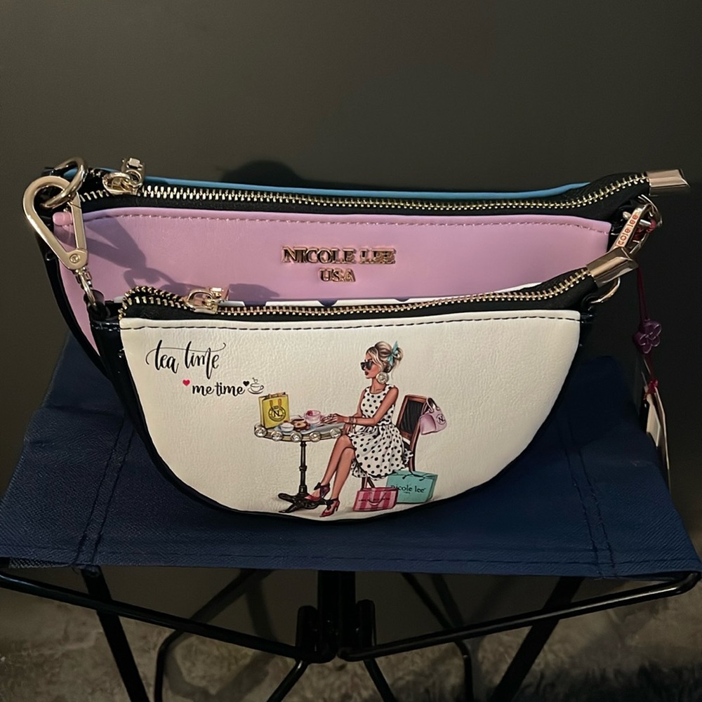 Nicole Lee Pink and White Crossbody Bag with Gold Hardware-Rare Style
